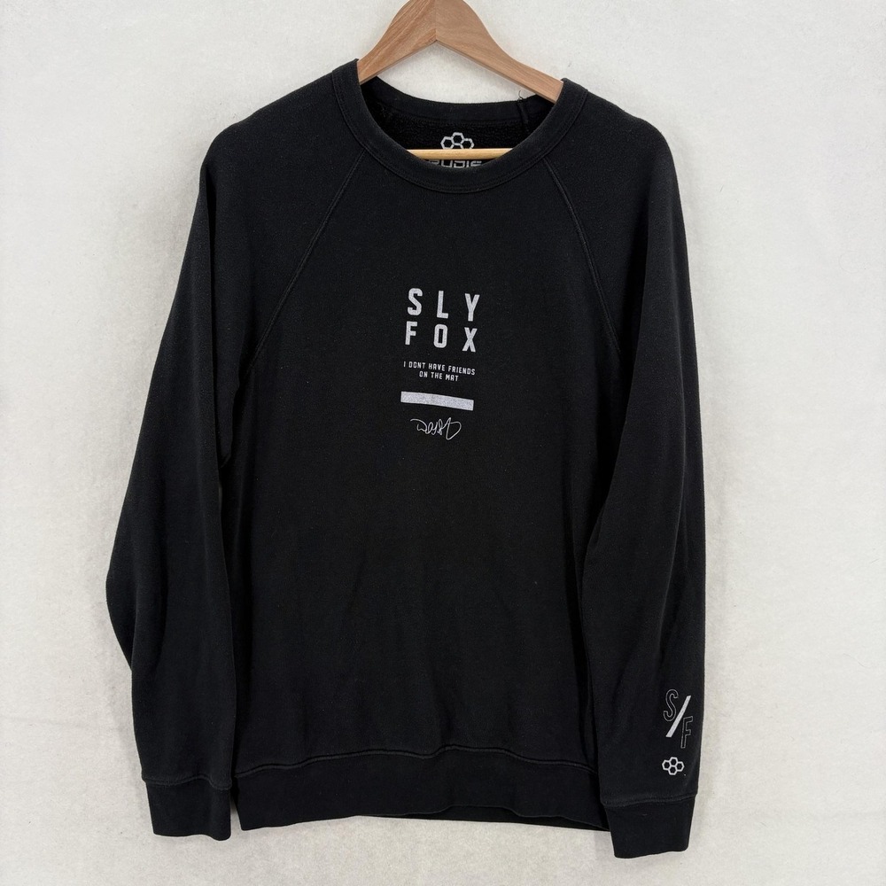 RUDIS Sly Fox Sweatshirt Mens Large Black Fleece Crewneck Wrestling Graphic Top